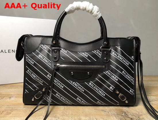 Balenciaga Classic City Handbag Black Allover Balenciaga Logo Replica