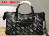 Balenciaga Classic City Handbag Black Allover Balenciaga Logo Replica