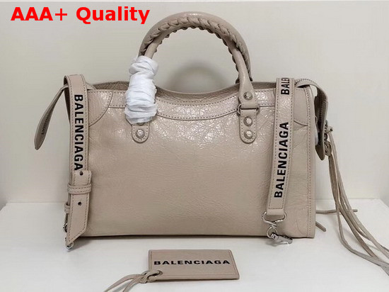 Balenciaga Classic City S Logo Strap Beige Lambskin Replica