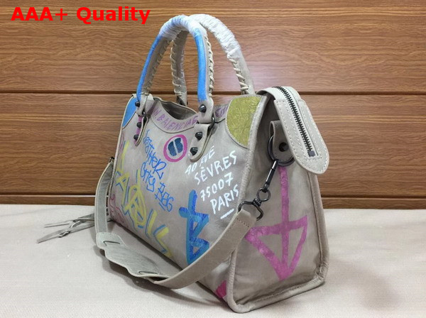 Balenciaga Classic Graffiti City Handbag in Light Grey Lambskin Replica