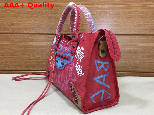 Balenciaga Classic Graffiti City Handbag in Red Lambskin Replica