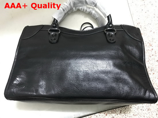 Balenciaga Classic Medium City Handbag in Black Soft Crafted Vintage Lambskin Black Metal For Sale