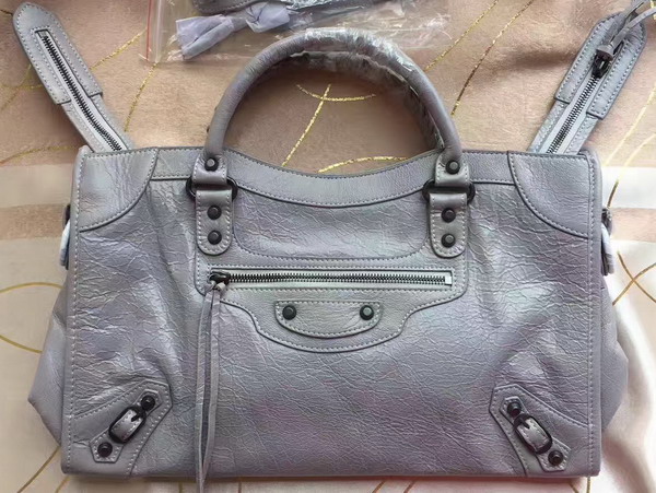 Balenciaga Classic Medium City Handbag in Light Grey Soft Crafted Vintage Lambskin For Sale