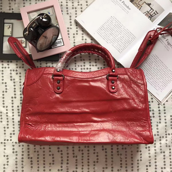 Balenciaga Classic Medium City Handbag in Red Soft Crafted Vintage Lambskin For Sale