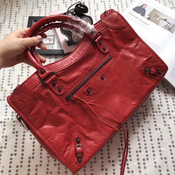 Balenciaga Classic Medium City Handbag in Red Soft Crafted Vintage Lambskin For Sale