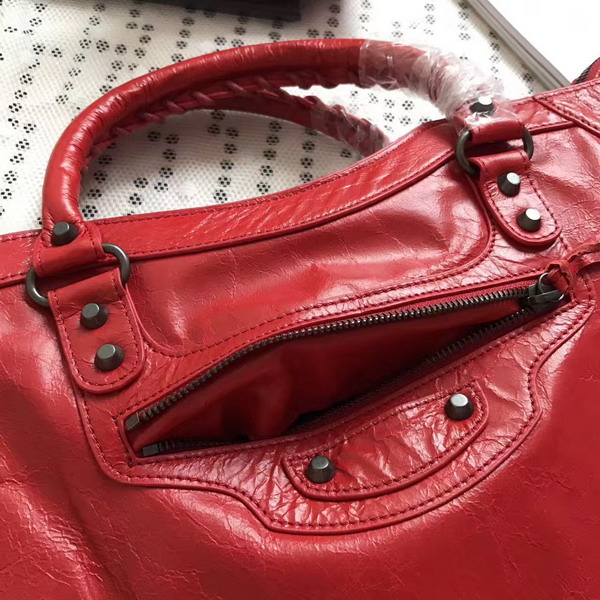 Balenciaga Classic Medium City Handbag in Red Soft Crafted Vintage Lambskin For Sale