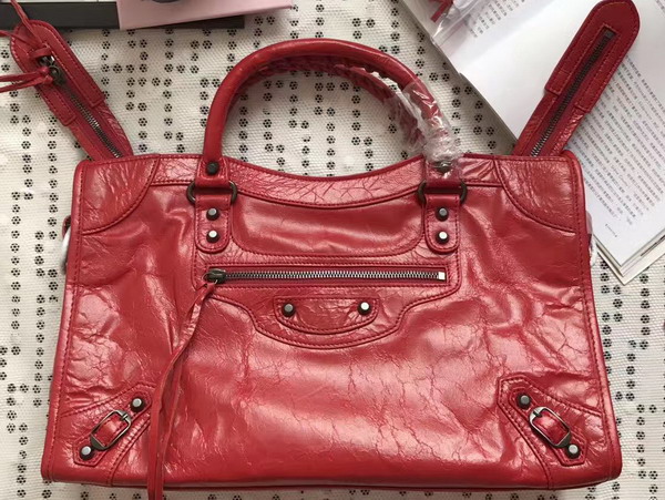 Balenciaga Classic Medium City Handbag in Red Soft Crafted Vintage Lambskin For Sale