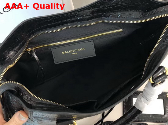 Balenciaga Classic Metallic Edge City Handbag Black Crocodile Effect Replica