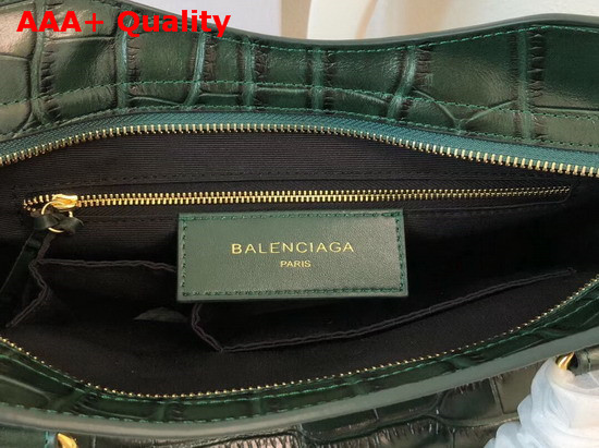 Balenciaga Classic Metallic Edge City Handbag Green Crocodile Effect Replica