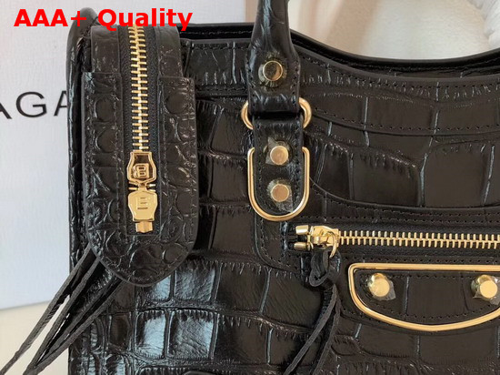 Balenciaga Classic Metallic Edge City S Black Crocodile Effect Replica