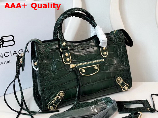 Balenciaga Classic Metallic Edge City S Green Crocodile Effect Replica