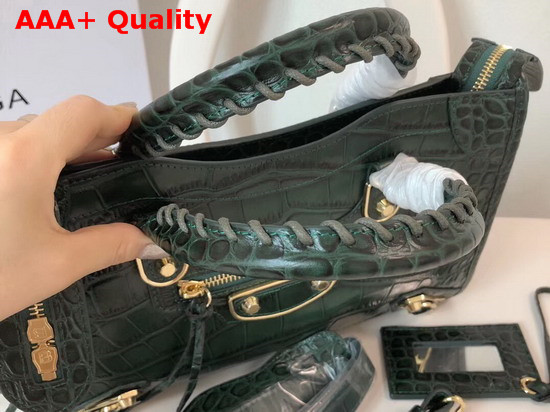 Balenciaga Classic Metallic Edge City S Green Crocodile Effect Replica