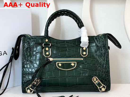 Balenciaga Classic Metallic Edge City S Green Crocodile Effect Replica