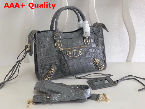 Balenciaga Classic Metallic Edge City S Grey Crocodile Effect Replica