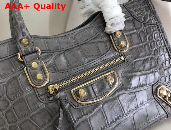 Balenciaga Classic Metallic Edge City S Grey Crocodile Effect Replica