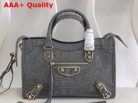 Balenciaga Classic Metallic Edge City S Grey Crocodile Effect Replica