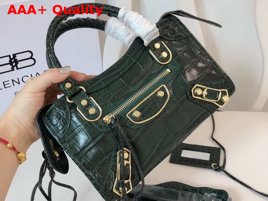 Balenciaga Classic Metallic Edge Mini City Green Crocodile Effect Replica