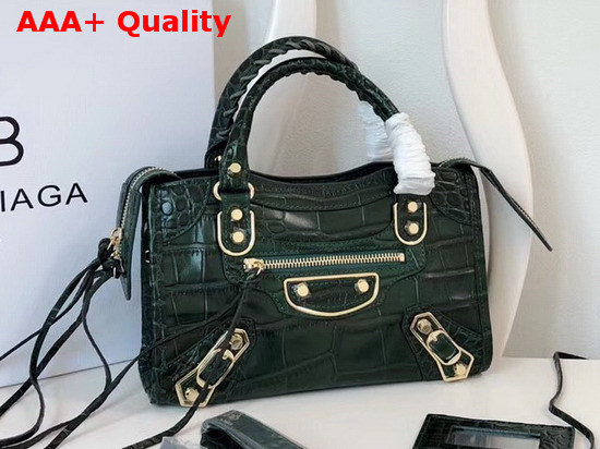 Balenciaga Classic Metallic Edge Mini City Green Crocodile Effect Replica