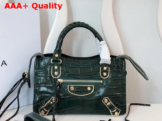 Balenciaga Classic Metallic Edge Mini City Green Crocodile Effect Replica