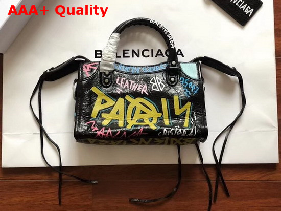 Balenciaga Classic Mini City Graffiti Black Multicolor Replica