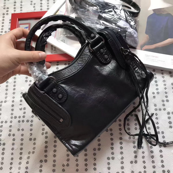 Balenciaga Classic Mini City Handbag in Black Soft Crafted Vintage Lambskin Black Metal For Sale