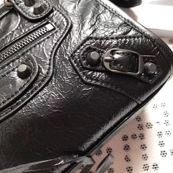 Balenciaga Classic Mini City Handbag in Black Soft Crafted Vintage Lambskin Black Metal For Sale