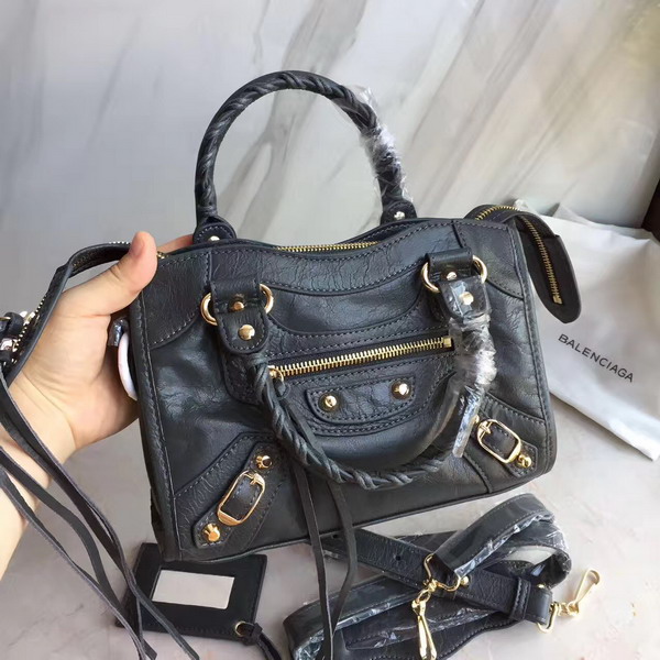 Balenciaga Classic Mini City Handbag in Dark Grey Soft Crafted Vintage Lambskin For Sale