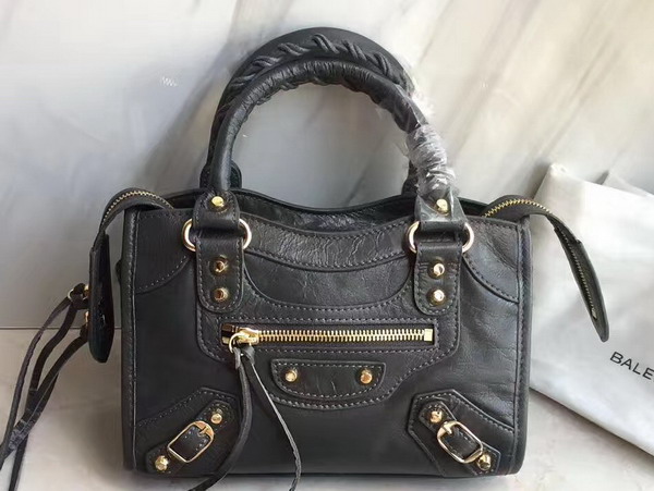 Balenciaga Classic Mini City Handbag in Dark Grey Soft Crafted Vintage Lambskin For Sale