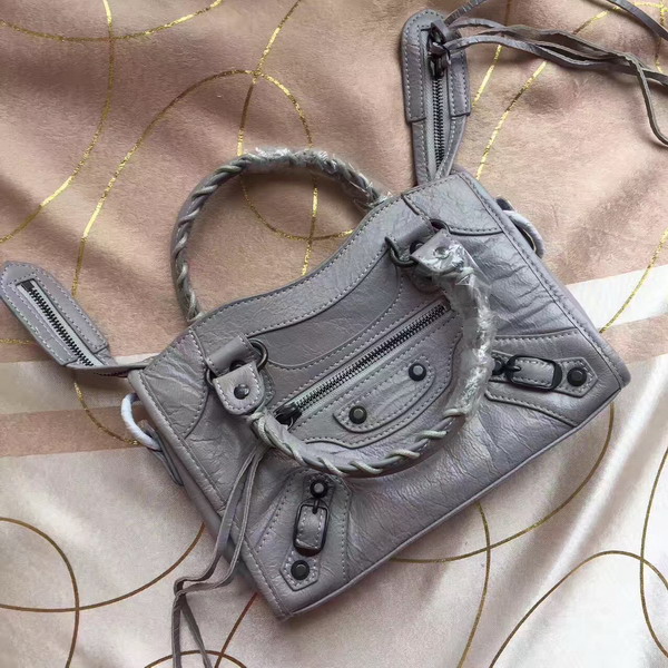 Balenciaga Classic Mini City Handbag in Light Grey Soft Crafted Vintage Lambskin For Sale