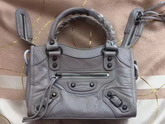 Balenciaga Classic Mini City Handbag in Light Grey Soft Crafted Vintage Lambskin For Sale