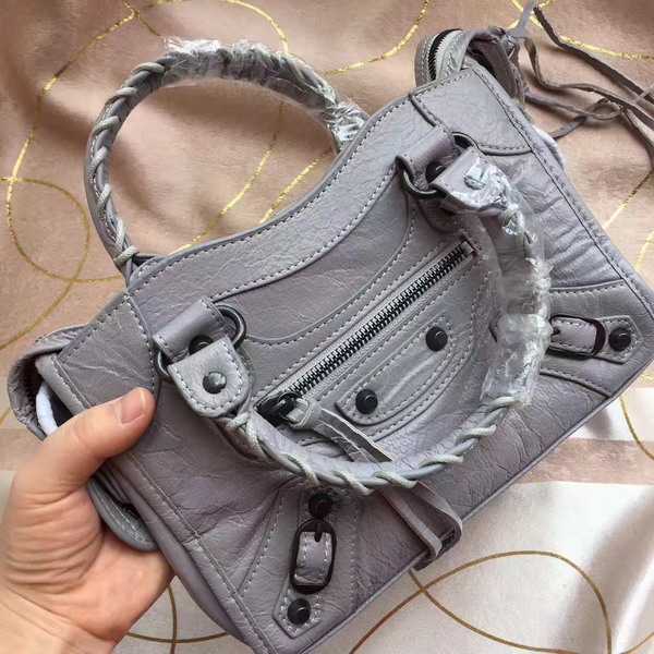 Balenciaga Classic Mini City Handbag in Light Grey Soft Crafted Vintage Lambskin For Sale