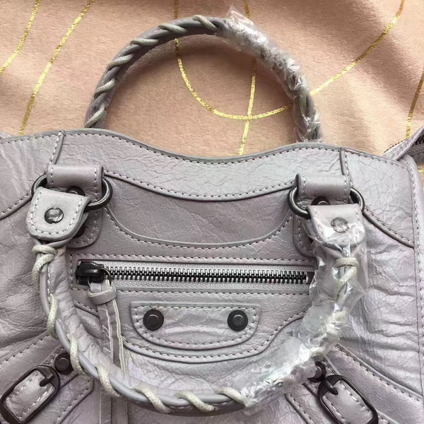 Balenciaga Classic Mini City Handbag in Light Grey Soft Crafted Vintage Lambskin For Sale