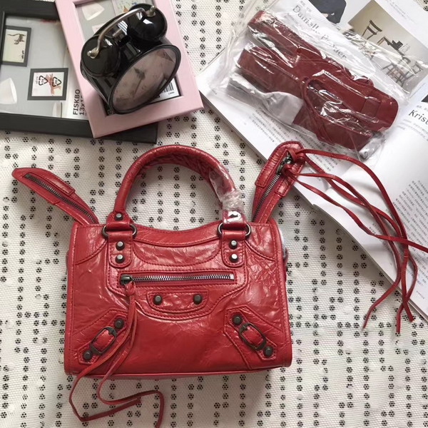 Balenciaga Classic Mini City Handbag in Red Soft Crafted Vintage Lambskin For Sale