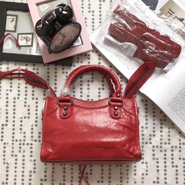 Balenciaga Classic Mini City Handbag in Red Soft Crafted Vintage Lambskin For Sale