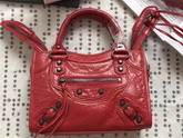 Balenciaga Classic Mini City Handbag in Red Soft Crafted Vintage Lambskin For Sale