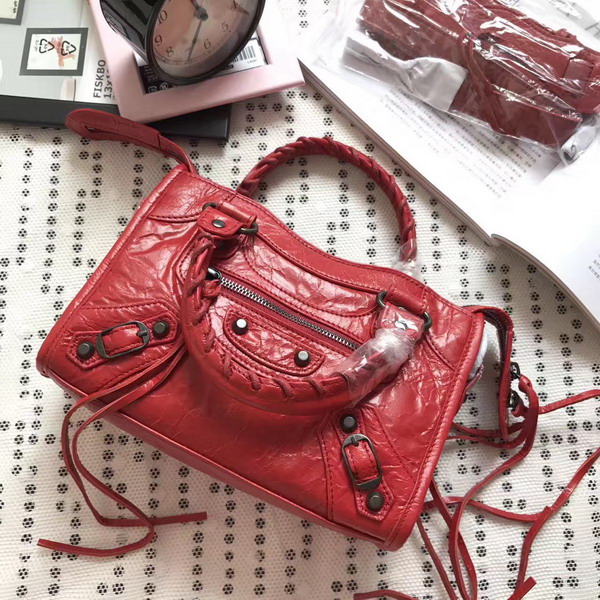 Balenciaga Classic Mini City Handbag in Red Soft Crafted Vintage Lambskin For Sale