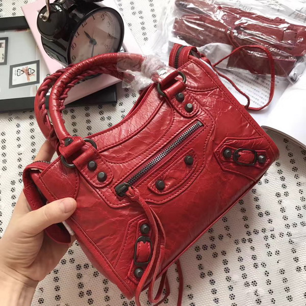 Balenciaga Classic Mini City Handbag in Red Soft Crafted Vintage Lambskin For Sale