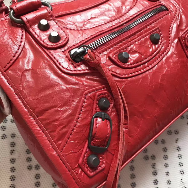 Balenciaga Classic Mini City Handbag in Red Soft Crafted Vintage Lambskin For Sale