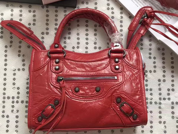 Balenciaga Classic Mini City Handbag in Red Soft Crafted Vintage Lambskin For Sale