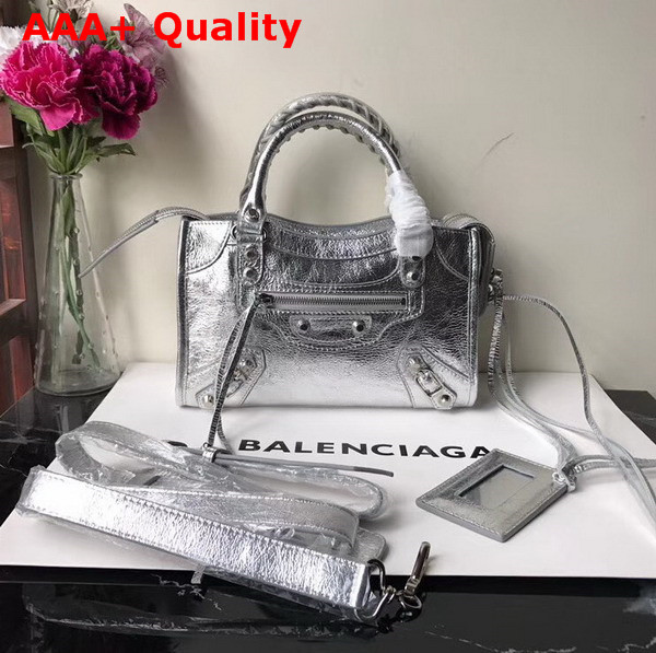 Balenciaga Classic Mini City Silver Crackle Lambskin Replica