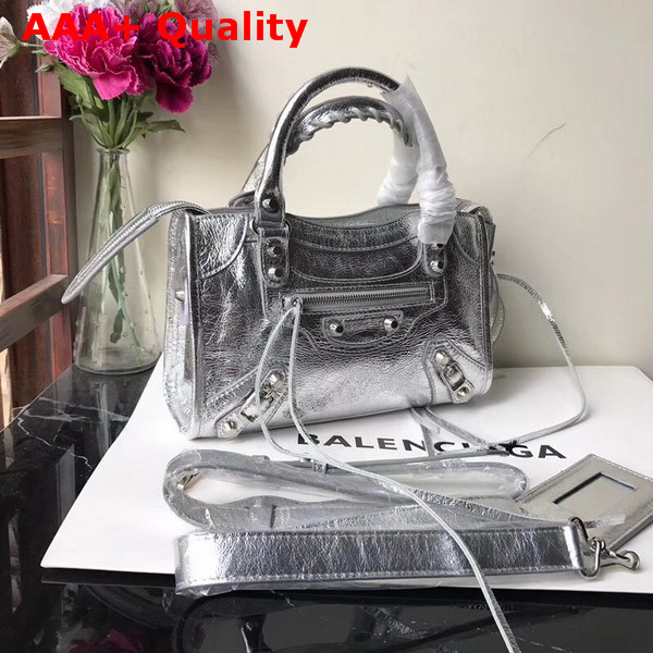 Balenciaga Classic Mini City Silver Crackle Lambskin Replica