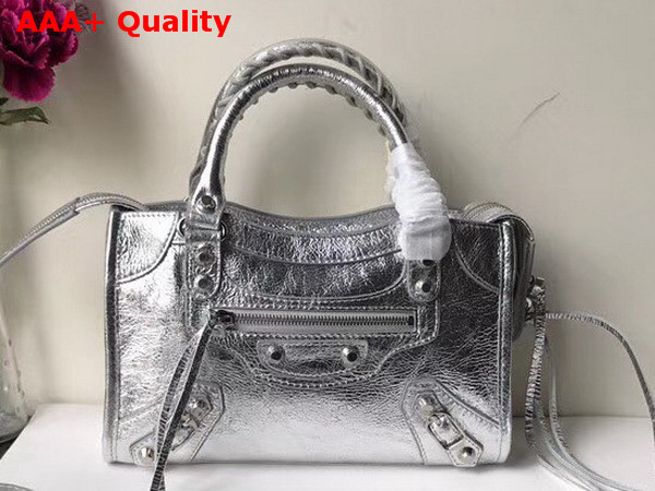 Balenciaga Classic Mini City Silver Crackle Lambskin Replica