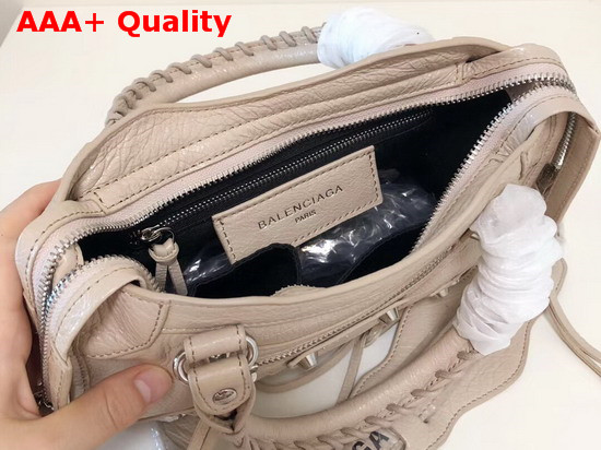 Balenciaga Classic Silver Mini City Logo Strap Beige Lambskin Replica