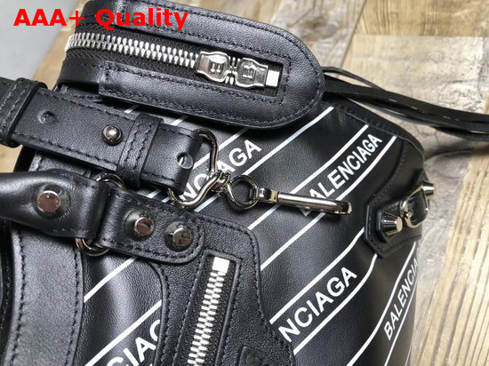 Balenciaga Classic Small City Handbag Black Allover Balenciaga Logo Replica