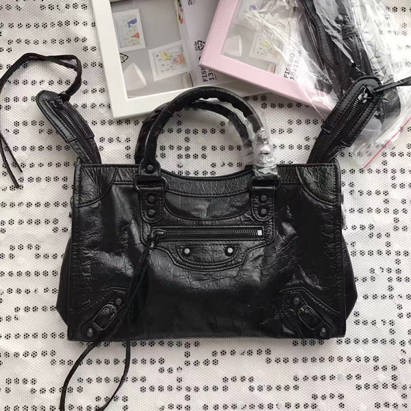 Balenciaga Classic Small City Handbag in Black Soft Crafted Vintage Lambskin Black Metal For Sale