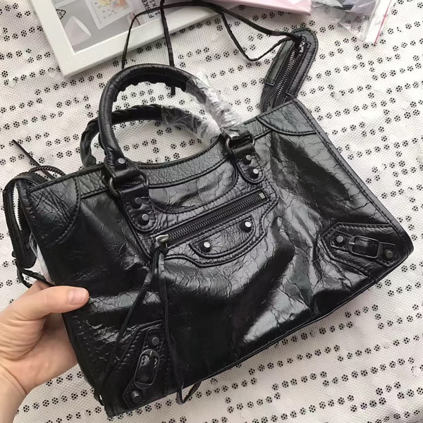 Balenciaga Classic Small City Handbag in Black Soft Crafted Vintage Lambskin Black Metal For Sale