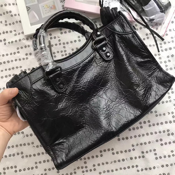 Balenciaga Classic Small City Handbag in Black Soft Crafted Vintage Lambskin Black Metal For Sale