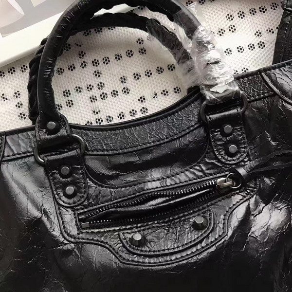 Balenciaga Classic Small City Handbag in Black Soft Crafted Vintage Lambskin Black Metal For Sale