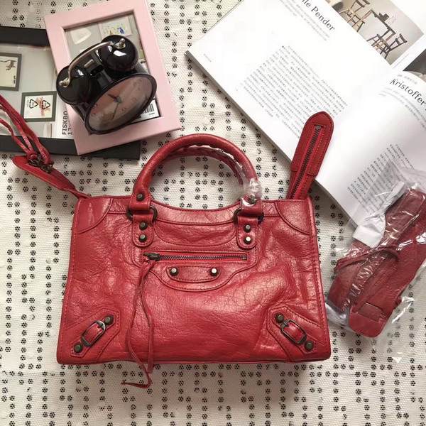 Balenciaga Classic Small City Handbag in Red Soft Crafted Vintage Lambskin For Sale