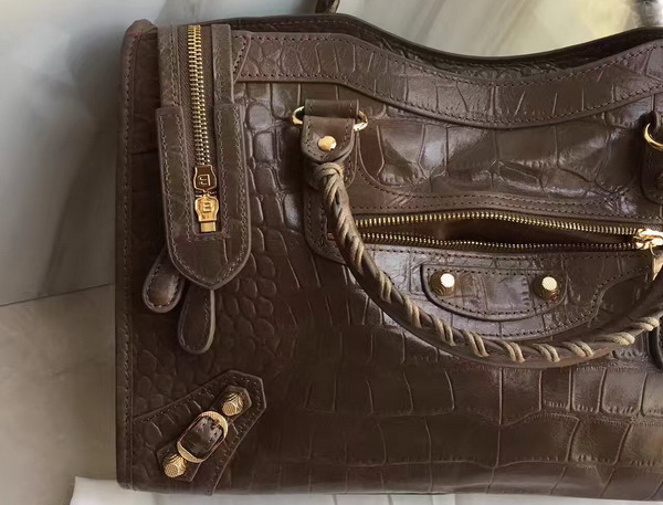 Balenciaga Croc Effect City Bag in Embossed Calfskin Khaki For Sale